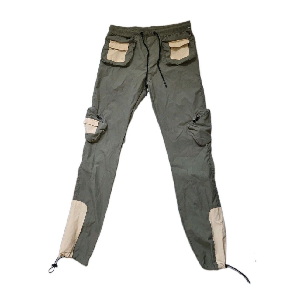 Nova Men Motorsport Olive Green Tan Colorblock Cargo Jogger Pants Utility XL EUC
